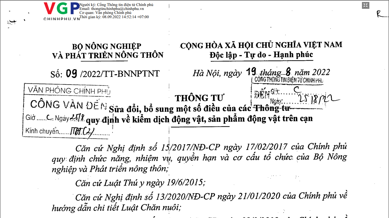 Bổ sung quy định về kiểm dịch động vật, sản phẩm động vật trên cạn